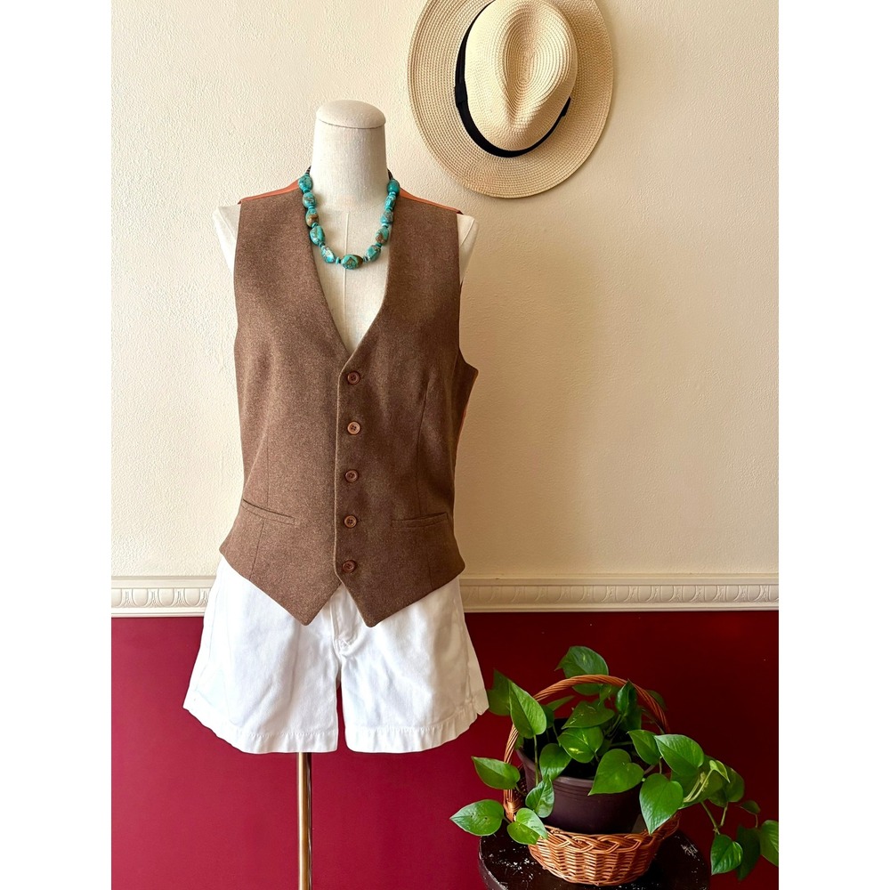 Vintage Brown Wool Blend Tailored Vest Satin Back S Waistcoat Menswear Inspired